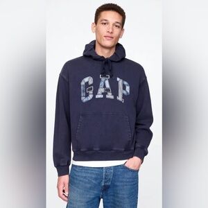 Gap Casual Cozy Patchwork Embroidered Spellout Logo Hoodie NWT S Streetwear
